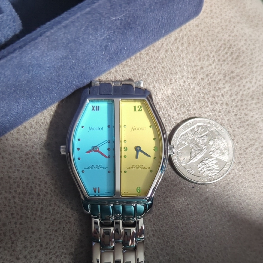 Nicolet Blue and Yellow Dual-Time Watch - Picture 6 of 9